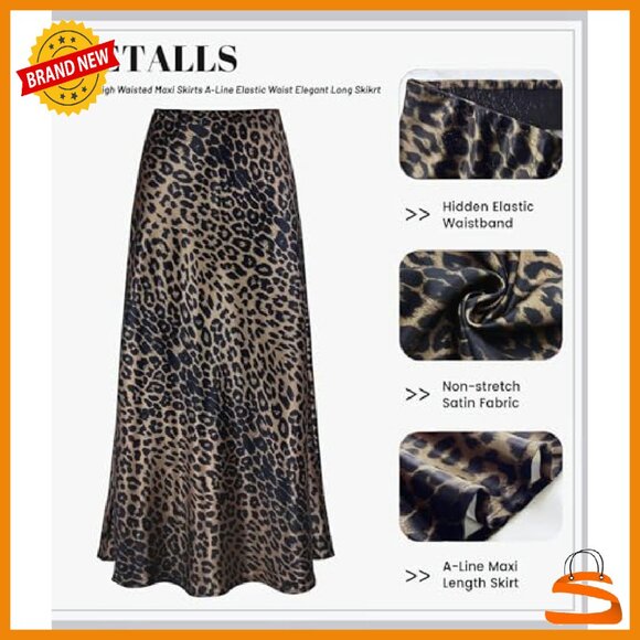 Satin Maxi Skirt High Waisted Elastic Waistband A-Line Long Skirt - Picture 6 of 8